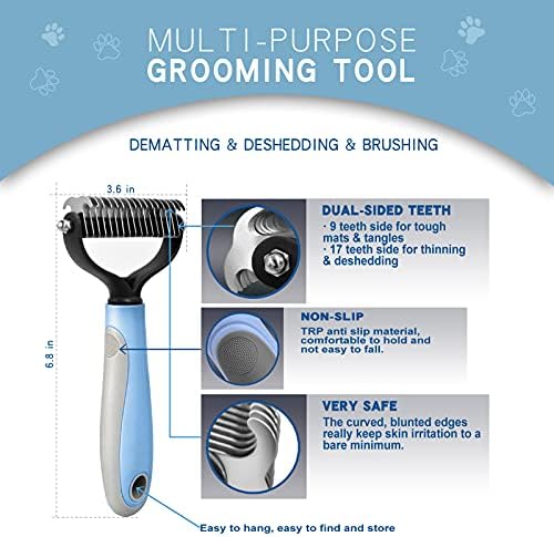 GOESWELL Double-Sided Undercoat Rake for Pet Grooming - Shedding and Dematting Comb with Grooming Glove (Blue 2 Pack) - Image 2