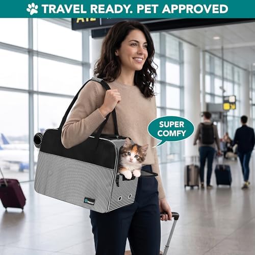 PetAmi Small Dog Purse Carrier with Pockets, Airline Approved, Stripe Black - Image 5