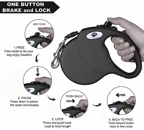 16ft Retractable Dog Leash for Medium Breed Dogs up to 44 lbs with a Detachable Chew Proof Extender Wire Ropes (Black M) - Image 5