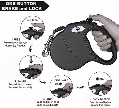 13 ft Retractable Dog Leash for Large Dogs up to 26 lbs,Tangle-Free Nylon Tape,Black S - Image 3