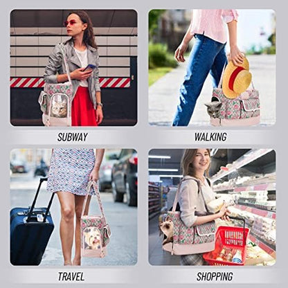 Dog Carrier, Cat Carrier, Pet Carrier, Foldable Waterproof Premium PU Leather Oxford Cloth Dog Purse, Portable Tote Bag Carrier for Small to Medium Cats and Small Dogs (Flower Pattern) - Image 2