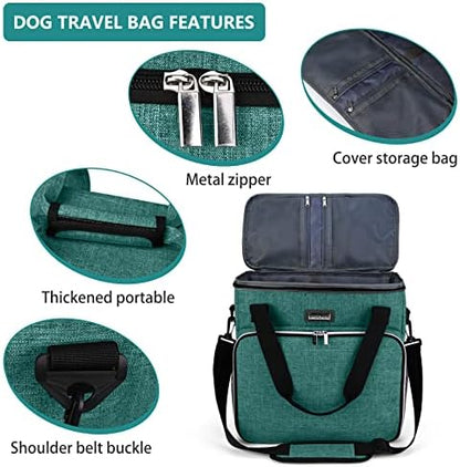 BAGLHER Pet Travel Set Airline-Approved Carrier for Small/Medium Cats & Dogs + Travel Bag with Food Containers & Silicone Bowls, Grey & Green - Image 4
