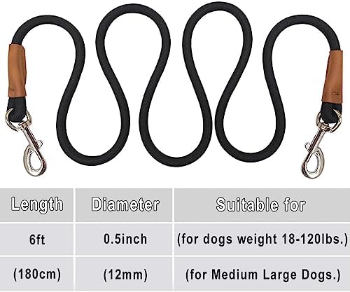 6 Foot Dog Tie Out Rope Leash, Training Tie Down Nylon Dog Tether for Camping, Indoor, Outdoor and Front Yard (1/2" x 6ft, Black) - Image 5