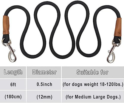 6 Foot Dog Tie Out Rope Leash, Training Tie Down Nylon Dog Tether for Camping, Indoor, Outdoor and Front Yard (1/2" x 6ft, Black) - Image 5