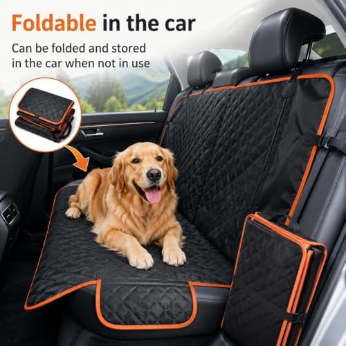 Dog Car Seat Cover for Back Seat, Waterproof Dog Hammock for Car, Non-Slip Dog Covers for Cars Backseat, Universal Pet Car Seat Cover Protector for Cars SUVs Trucks (Black Orange Edge) - Image 5