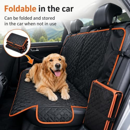Dog Car Seat Cover for Back Seat, Waterproof Dog Hammock for Car, Non-Slip Dog Covers for Cars Backseat, Universal Pet Car Seat Cover Protector for Cars SUVs Trucks (Black Orange Edge) - Image 5
