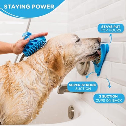 Aquapaw Dog Licking Mat - Suction Slow Feeder & Feeding Mat - Bath Toy Dispenser for Dog Bath Toys & Grooming Treats - Grooming Lick Pad for Peanut Butter Treat & Shower Snack Holder - Blue - Image 4