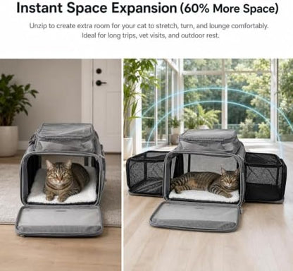 Cat Carrier Soft Sided, Expandable Pet Carrier for Medium Small Pets, Collapsible Travel Carrier with Hard Shell, 360° Panoramic Mesh, Washable Waterproof Pad | – 17.3×13.8×9.4 (Blue) - Image 3