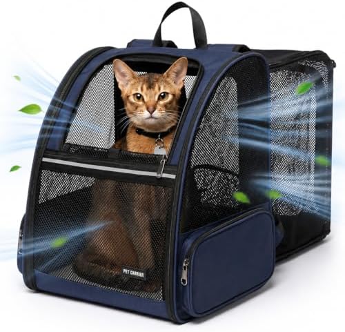 Cat Backpack，Expandable Cat Carrier Backpack, Dog Backpack Carrier and Pet Carrier Backpack, Suitable for Cats, Dogs Kitten or Small Dogs, Travel Friendly Puppy Cats Bag (Blue) by Unknown