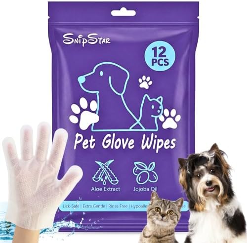 12CT Pet Glove Wipes for Dogs Cats, Disposable No-Rinse Unscented by SnipStar