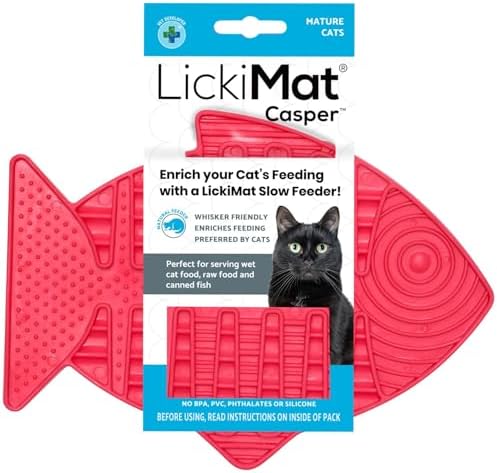 LickiMat Casper, Fish-Shaped Cat Slow Feeders Lick Mat, Boredom Anxiety Reducer; Perfect for Food, Treats, Yogurt, or Peanut Butter. Fun Alternative to a Slow Feed Cat Bowl or Dish, Pink by LICKIMAT