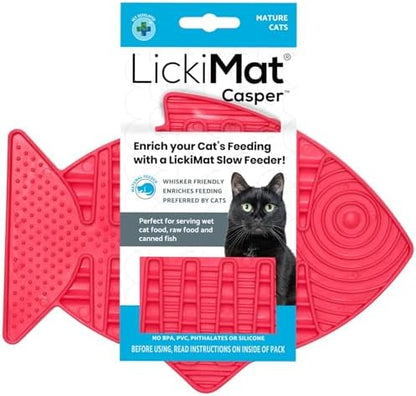 LickiMat Casper, Fish-Shaped Cat Slow Feeders Lick Mat, Boredom Anxiety Reducer; Perfect for Food, Treats, Yogurt, or Peanut Butter. Fun Alternative to a Slow Feed Cat Bowl or Dish, Pink by LICKIMAT