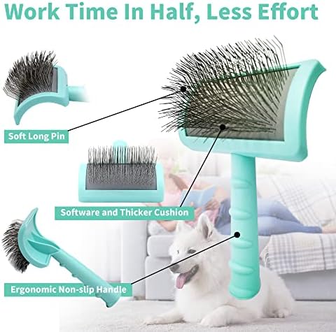 Large Slicker Brush & Green-comb Value Kit, Extra Long Pin Dog Grooming Brush for Curly Hair Goldendoodles, Removes Long and Loose Hair & Undercoat - Image 5