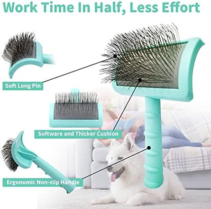 Large Slicker Brush & Green-comb Value Kit, Extra Long Pin Dog Grooming Brush for Curly Hair Goldendoodles, Removes Long and Loose Hair & Undercoat - Image 5