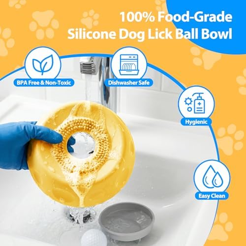 Dog Lick Bowl with Rolling Ball, Slow Feeder Dog Bowls for Liquid Treats & Bone Broth, Interactive Lick and Roll Bowl for Dogs, Spill-Proof Dog Licking Toy for Anxiety Relief & Digestion - Image 6