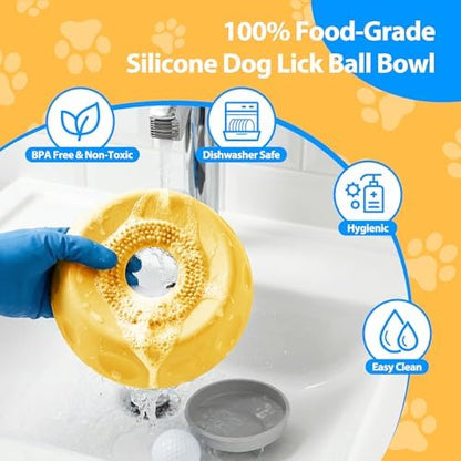 Dog Lick Bowl with Rolling Ball, Slow Feeder Dog Bowls for Liquid Treats & Bone Broth, Interactive Lick and Roll Bowl for Dogs, Spill-Proof Dog Licking Toy for Anxiety Relief & Digestion - Image 6