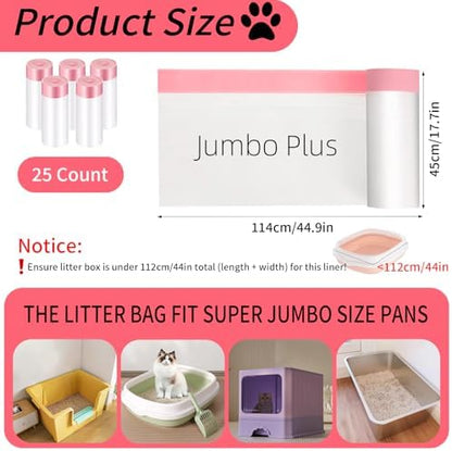 25 Count Jumbo Cat Litter Box Liners, Heavy Duty Cat Litter Bags, Extra Thick Litter Pan Liners with Drawstring for Pet Cat Litter Tray (45" x 18") - Image 2