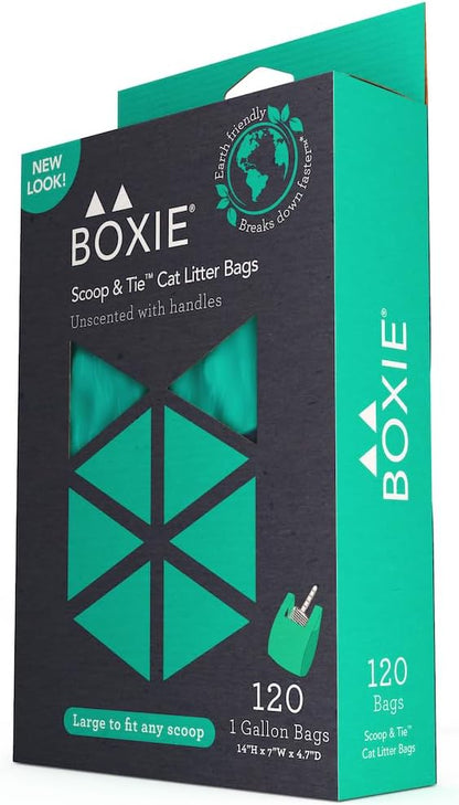 Boxie Sustainable Scoop & Tie Pet Waste Bags, 120 Count, Leak-Proof, Easy-to-Tie Handles, Eco-Friendly, Odor Control, EPI Technology, Durable for Cat Litter & Dog Waste