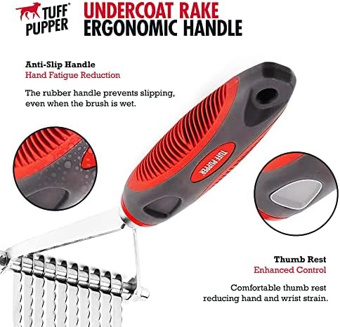 Tuff Pupper Dog Undercoat Rake Tool | Easily & Safely Remove Dead, Matted Or Knotted Hair | Ergonomic Dematting Comb For Thick Coats | Non-Slip Safety Handle Provides Precision Control Against Knots - Image 4