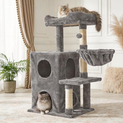 Fansafurn Cat Tree Tower for Indoor Cats, 36-inch Adult Cat Tree House for Large Adult Cats with Steps, Scratching Post, 2 Cat Condo, Dangling Toys, Light Grey by FansaFurn