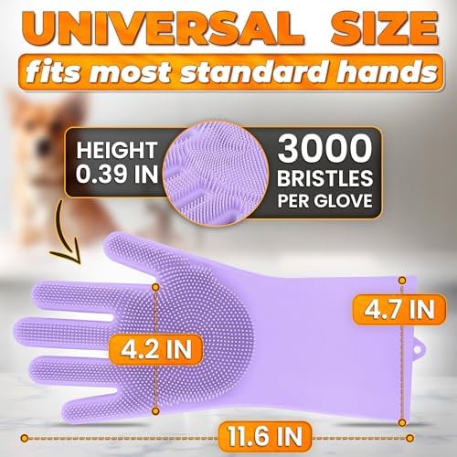 Cat and Dog Washing Gloves, 1 Pair, 11.6", Soft Silicone (Purple) - Image 2
