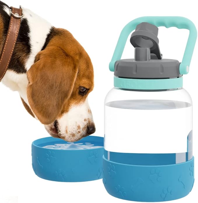 Asobu Buddy Bottle a Stainless Steel Insulated Water Bottle for with Removable Dog Water Bowl and Dog Food and Treat Storage Bowl (Blue, 50 Ounce)