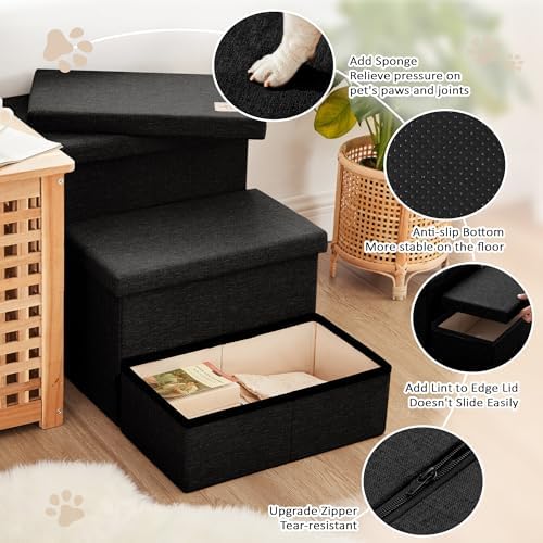Love's cabin Dog Stairs for High Bed, Foldable Pet Stairs for Small Medium or Large Dogs Puppy with Storage for Bed or Couch, Cat Dog Steps Ramp with Zip up to 200 lbs, Black, 3 Steps - Image 4