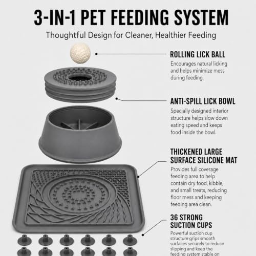 Mo'mota Silicone Slow Feeder Dog Bowls for Soft Treat, Non-Slip Bone Broth Dog Licking Bowl with Rolling Ball, Puppy Lick Bowls for Dietary Supplement/Post-op Nutrition (Gray) - Image 6
