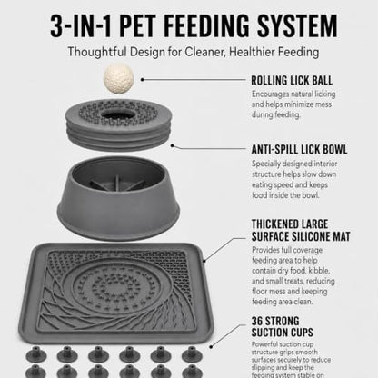 Mo'mota Silicone Slow Feeder Dog Bowls for Soft Treat, Non-Slip Bone Broth Dog Licking Bowl with Rolling Ball, Puppy Lick Bowls for Dietary Supplement/Post-op Nutrition (Gray) - Image 6