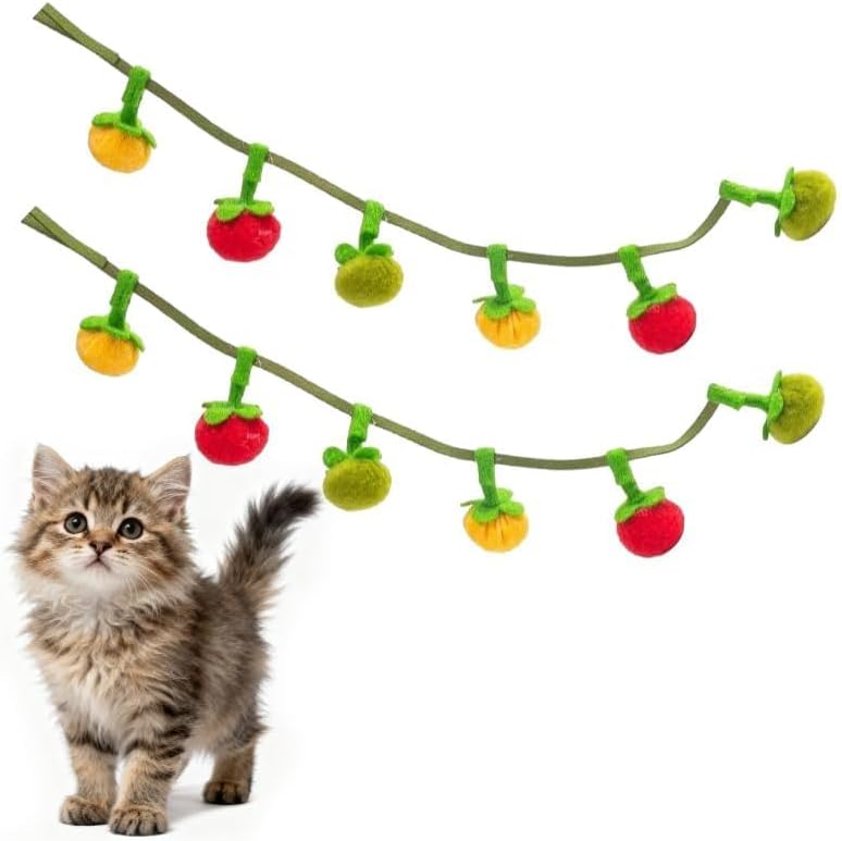 Cat String Toy with Tomatoes 2 Pcs, Plush Catnip Teaser with Bell by Unknown