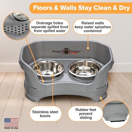 Neater Pet Brands Neater Feeder Deluxe Mess Proof Cat Bowls Elevated, Made in USA, No Spill Raised Bowls for Indoor Cats, Stainless Steel Food and Water Bowl Set, Pet Dish Feeding Station, Gunmetal - Image 4