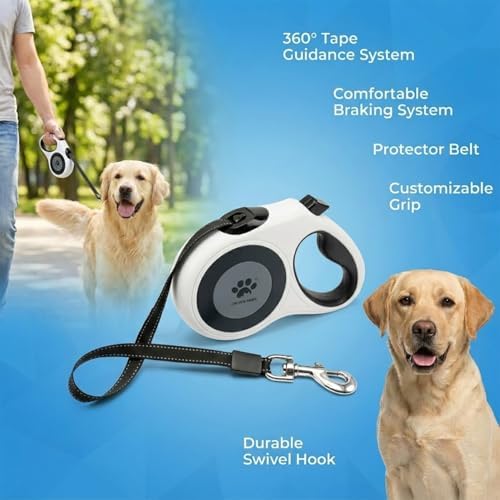 16 ft Retractable Dog Leash for Extra Large Dogs up to 130 lbs,Tangle-Free Nylon Tape,White Dan24 XL - Image 2