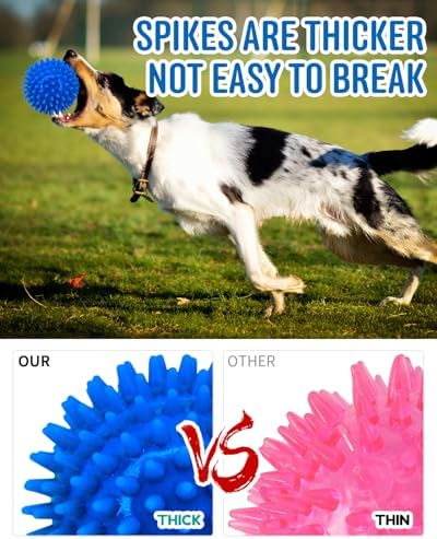 Pweituoet 4.5” Heavy Duty Squeaky Dog Balls for Medium Large Dogs, Dog Toys for Aggressive Chewers, Spike Ball Toys for Clean Teeth and Training(2 Pack) (4.5" red and Blue) - Image 4