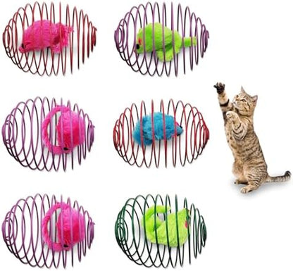 Andiker 6Pcs Cat Spring Toys, 3.9'' Colorful Cat Spring Balls with Mice Interactive Cat Toys Stretchable Metal Cage Balls Spring Cat Toy for Cats Swatting, Hunting Kitten Toys by Andiker-ServingforYou