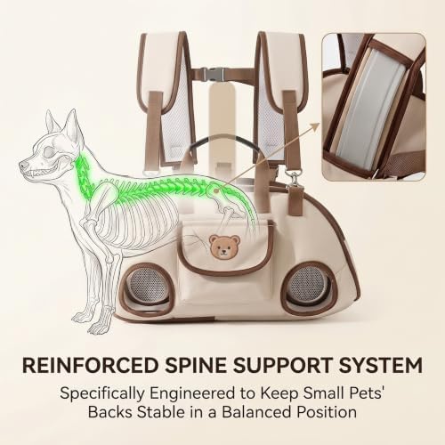 Dog Carrier Sling, Puppy Sling Carrier for Medium Dogs & Cats, Breathable Mesh Pet Shoulder Bag with Adjustable Strap & Pockets, for Outdoor Walking Travel (Beige, M) - Image 2
