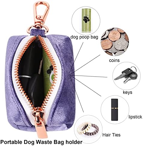ARING PET Dog Waste Bag Dispenser, Velvet Doggy Poop Bags Holders Attach to Any Leashes, Purple Portable Washable Pet Waste Pouch Dispenser with Metal Zipper - Image 2
