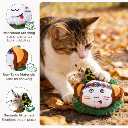 Catnip Interactive Cat Toys Plush Feather Indoor Cats Anxiety Relief Monkey - Image 5