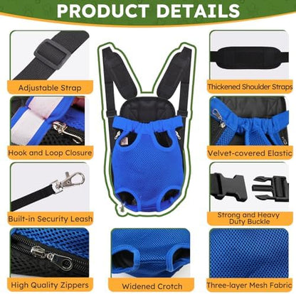 Pet Carrier Backpack, Hands-Free Adjustable Dog Front Carrier Legs Out & Easy-Fit Dog Backpack Carrier for Hiking Camping Traveling Cycling for Small Dogs and Rabbits (Medium, Blue) - Image 2