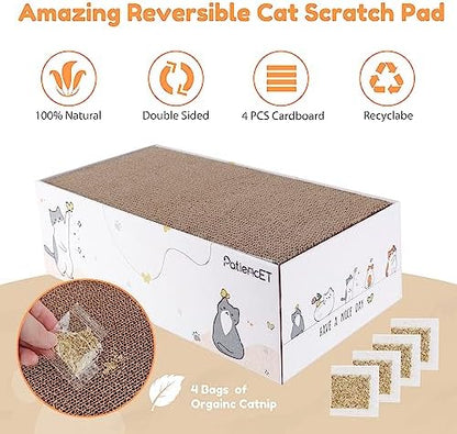 PatiencET Cat Scratch Pad with Box, 4 Pack Cardboard Scratcher Lounge Bed - Image 2