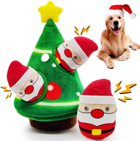 lilfrd Christmas Dog Toys, 4 Pack Santa Xmas Tree Hide & Seek Squeaky Toy by Lilfrd