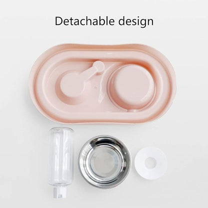 Luck Dawn Double Dog Cat Bowls Water and Food Bowl Set，Detachable Stainless Steel Bowl Automatic Water Dispenser Bottle Pet Feeder for Small or Medium Size Dogs Cats Puppy Kitten Rabbit