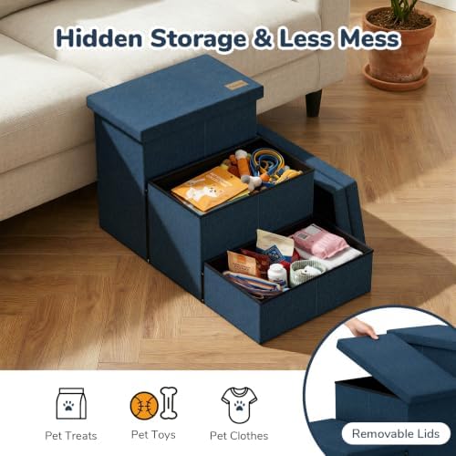 3-Step Wide Dog Stairs with Hidden Storage 18" H, Non-Slip Dog Steps for High Bed Couch Window Car, Jiont-Friendly Pet Stairs Ramp for Small/Medium/Large Old Dogs Cats Up to 220lbs, Navy - Image 5