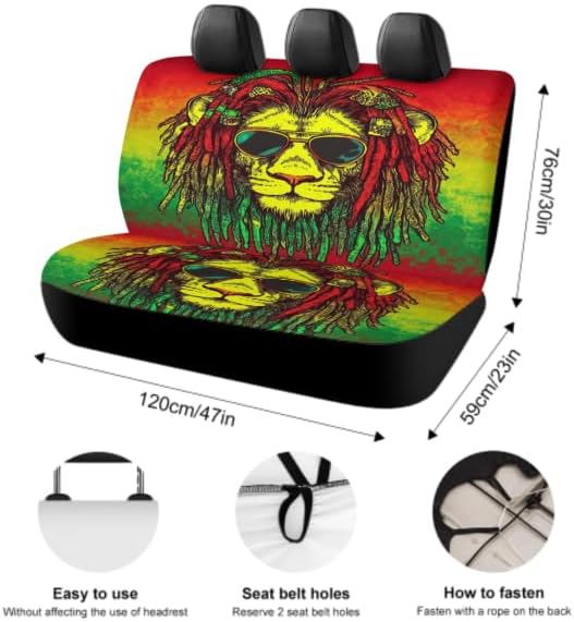 Fashion Universal Fit Auto Bench Seat Cushion Covers, Dirt Proof Dog Car Back Seat Cover, Car Rear Bench Seat Covers for Trucks SUV Compatible with Jamaican Rasta Flag Rastafarian Reggae Lion