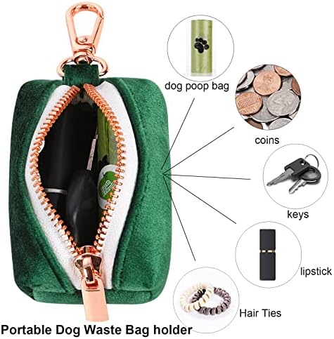 ARING PET Dog Poop Bag Holder, Velvet Doggy Waste Bag Dispenser Attach to Any Leashes, Dark Green Portable Washable Pet Waste Pouch Dispenser with Metal Zipper - Image 2
