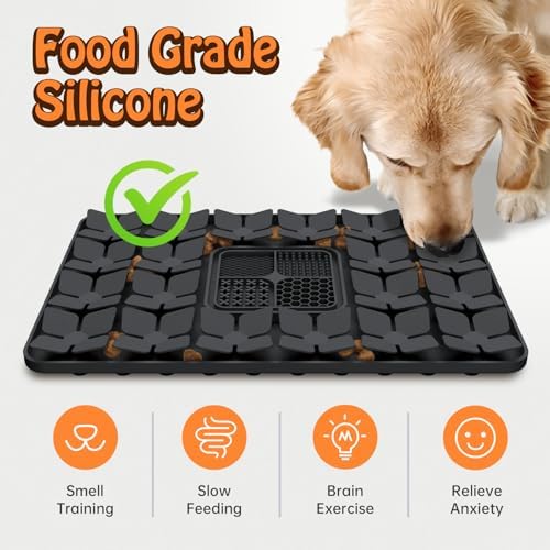 Lick Snuffle Mat for Dogs & Cats with Suction Cups, 2 in 1 Silicone Pet Food Mats Interactive Slow Feeder Licking Toy for Anxiety Relief, Upgraded Lick Mats for All Breeds (Grey, 16.7in x 11.4in) - Image 2