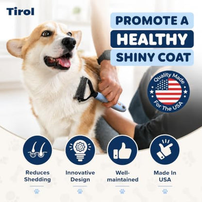 TIROL Dematting Comb for Dogs, Pet Grooming Rake, Double-Sided Dog Brush for Shedding, Undercoat Mat Dematting Tool for Long Haired Cats, Deshedding Brush for Cats, Blue - Image 3