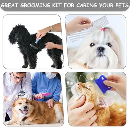 7 Pack Pets Grooming Brush Comb Kit,Double-Side Deshedding Dematting Dog Brush,Undercoat Rake for Dogs & Cats,with Metal Comb,Flea Comb,Open Knot Comb,Fine-Teeth Comb,Tear Stain Remover Comb - Image 7