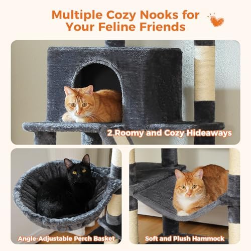 MUTTROS 70.8" Tall Cat Tree for Large Cats, Multi-Level Cat Tower with 8 Sisal Scratching Posts, 2 Top Perches, Big Condo, Large Hammock, and Cat Furniture for Indoor Cats, Dark Gray - Image 3