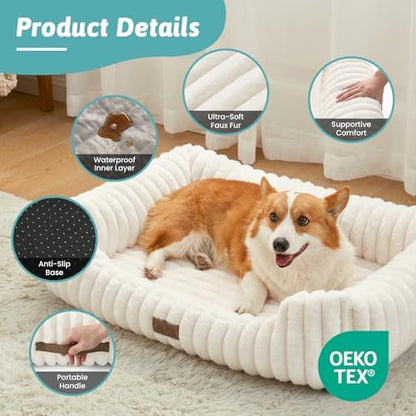 Orthopedic Dog Bed for Medium Dogs & Large Dogs - Washable Rectangle Pet Bed with Anti-Slip Bottom, Soft Calming Cat & Puppy Bed for Indoor Pets (35"x25"x8", Cream) - Image 3