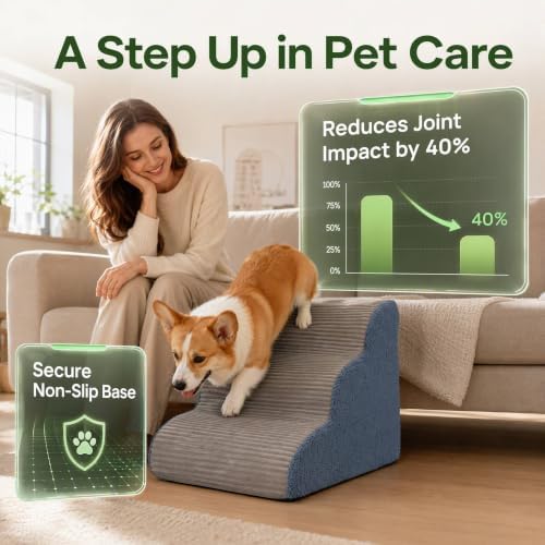 3-Step Foam Dog Stairs for Bed & Couch, 16" H,Grey - Image 3